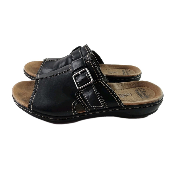 Clarks Black Leather Sandals - Picture 1 of 7